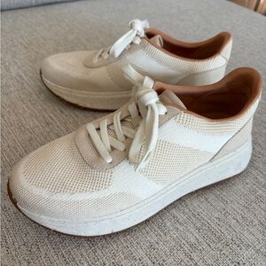 FitFlop F-MODE Leather/Suede Flatform Sneakers Urban White size 7 US 38 EU